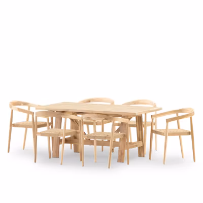 Set de repas jardin 6 pl table céramique beige 168×87 et fauteuil – Bisbal & Modena