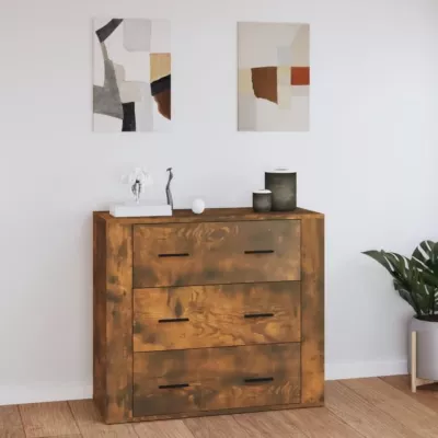 816581 vidaXL Buffet Chêne fumé 80x33x70 cm Bois d&rsquo;ingénierie