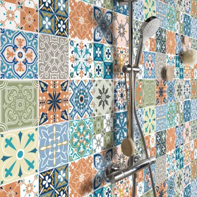 Sticker Mural Carrelage adhésif Cuisine Salle de Bain – 24 STICKERS CARREAUX DE CIMENT BILLINI – 24stickers15x15cm