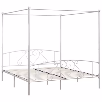 Lit double, Lit adulte, Cadre de lit sans matelas avec baldaquin blanc 180×200 cm métal
