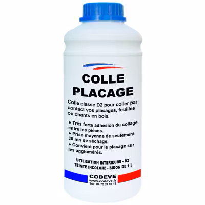 Colle Placage Bois – 1 L   – Codeve Bois – Pour L&rsquo;assemblage Par Contact De Votre Placage, Feuille Ou Chant En Bois.