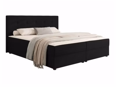 Lit continental Memphis 114, Double, Noir, Tissu, Disponible