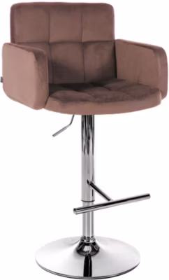 Tabouret de bar Los Angeles velours, Chaise de bar réglable en hauteur, assise pivotante, structure métallique. Marron/Chrome