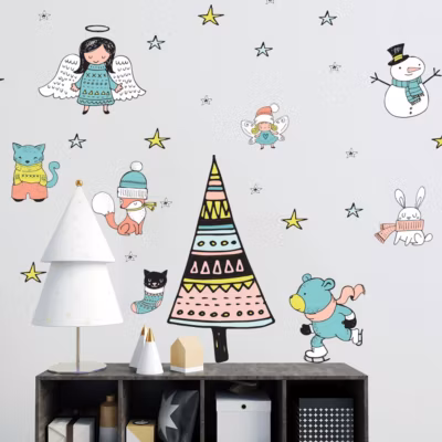 Stickers Noël scandinave féérique – Autocollants stickers adhésifs noël – décoration fêtes – 105x70cm