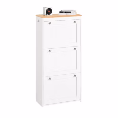 Armoire à Chaussures à 3 Abattants Coffre de Rangement avec 2 Crochets, FSR144-WN, SoBuy