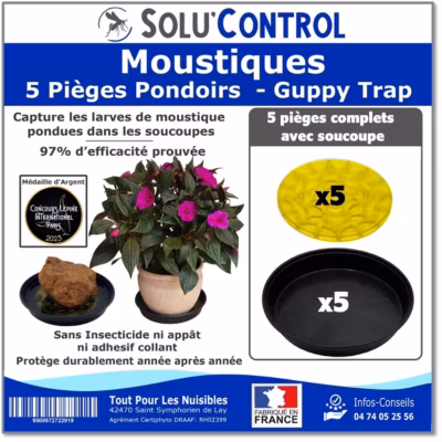 5 Guppy Trap + 5 coupelles, Piège Pondoir à Moustiques, sans produit, sans Adhésif, Médaille d&rsquo;argent Concours Lépine 2023
