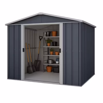 Abri de jardin métal gris 5,3 m2 Yardmaster + kit d&rsquo;ancrage