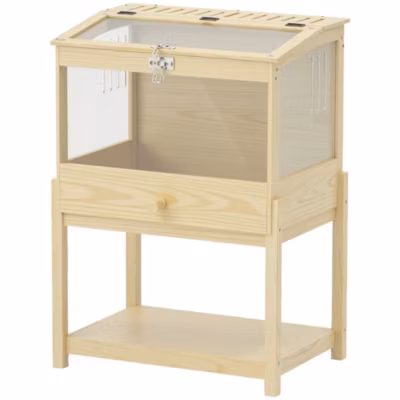 Cage à hamster rongeur en bois – toit ouvrant verrouillable, fenêtres acrylique, étagère – dim. 83 x 50 x 103 cm – MDF effet bois