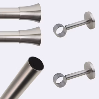 Kit de tringle à rideaux Nickel Mat 200cm Diam.28mm Embout Pommeau – Fixation Mur – Boulet