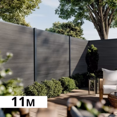 Kit Clôture Bois Composite Ardoise 11×1,8m CRUZ – Poteaux en Aluminium Gris – Brise Vue – Palissade