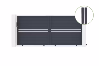 Portail coulissant 3,5m CIMONE H.160cm alu gris + 2 poteaux 20x20cm H.190cm