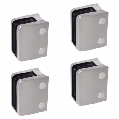 4 x Pince à verre pour tube diam. 48,3 modèle 04 – Ep. verre 11,52 mm – Zamak aspect inox brossé