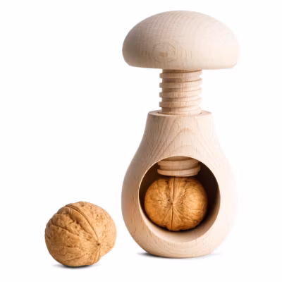 Creative Home Casse-Noix en Bois Naturel – 10 x 7 cm – Broyeur Manuel Champignon – Mécanisme à Vis en Hêtre Durable pour Cuisine