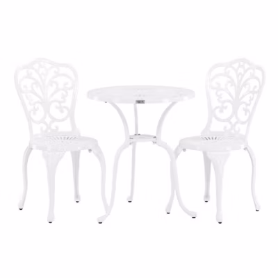 Ensemble Table de Jardin & 2 Chaises « Nandin » 88cm Blanc