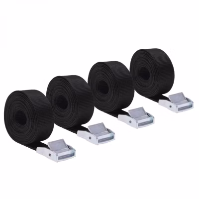 Lot de 4 sangles d&rsquo;arrimage avec boucle – 25 mm x 5 m – Noir – Linxor