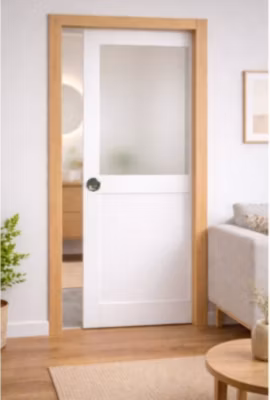 Porte Coulissante Athena Blanc H204 X L83 Cm, Galandage, Kit Finition (coquille Et Tire Doigt) Gd Menuiseries