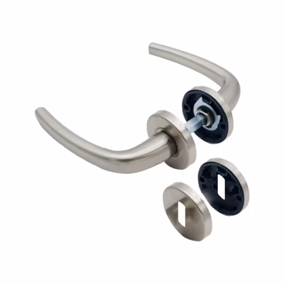 Poignées de Porte, Rosace Nickel, Carré 7, Fermeture par Clé L, Fabrication Française