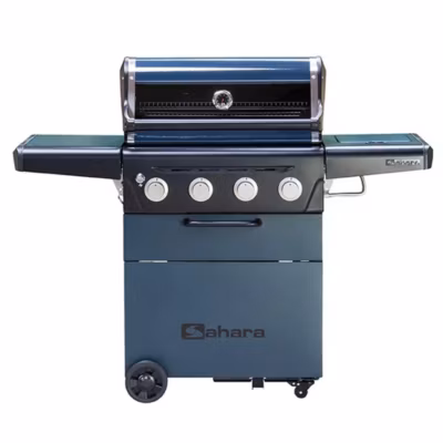 Barbecue à gaz mobile Sahara 18,7 kW, Cuisson polyvalente 4 brûleurs + 1 bruleur latéral – BBQ Idéal pour 8 à 10 convives
