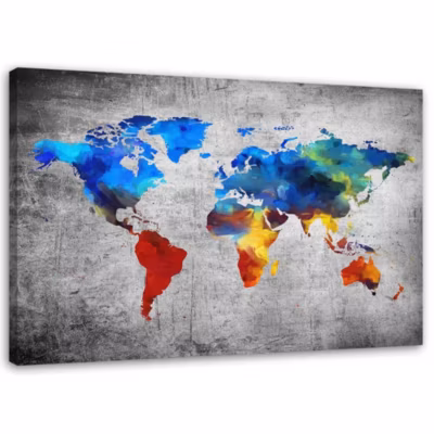 Tableau sur toile, Carte du monde colorée multicolore 90×60 cm