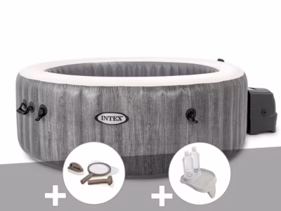 Kit spa gonflable Intex PureSpa Baltik rond Bulles 4 places + Kit d&rsquo;entretien + Porte-verre
