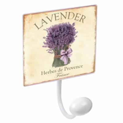 Porte manteau mural en métal design Rétro Vintage Décoration de jardin FLEURS DE LAVANDE avec 1 CROCHET en porcelaine