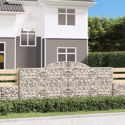 vidaXL Paniers à gabions arqués 8 pcs 300x30x120/140 cm fer galvanisé, gabion, cage de gabion, panier de mur de gabion, mur 314654