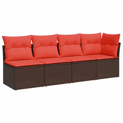 Canapé de jardin avec coussins 4 places en résine tressée marron vidaXL