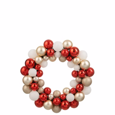 Couronne de boule de Noël en plastique rouge D.35 cm