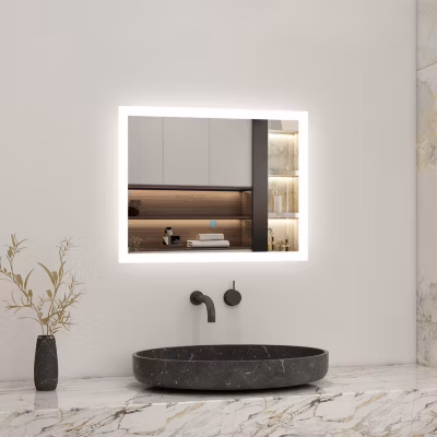 Miroir de salle de bain LED intégrée avec anti-buée 80x60cm Horizontal/Vertical Blanc froid, AICA SANITAIRE