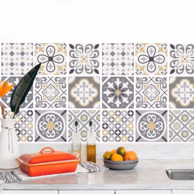 Stickers carrelage carreaux de ciment gris 20x20cm – Kit de 36
