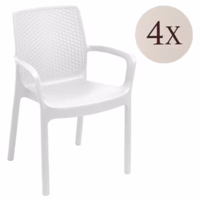 Ensemble de 4 chaises d&rsquo;extérieur Dnardin, Sièges de jardin, Chaise de table à manger, Chaises effet rotin, 54x60h82 cm, Blanc