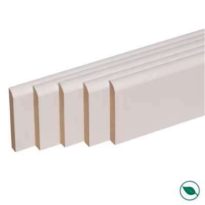 lot de 5 plinthes bord arrondi MDF revêtues blanc 2000 x 95 x 9 mm