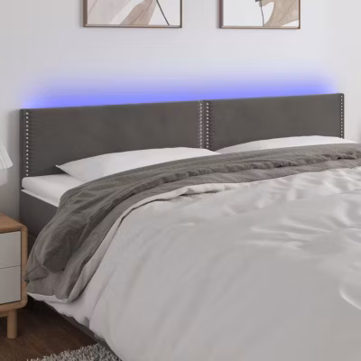 vidaXL Tête de Lit à LED Meuble de Chambre à Coucher Accessoire de Lit Double Tête de Cadre de Lit Intérieur Gris Foncé 3121539
