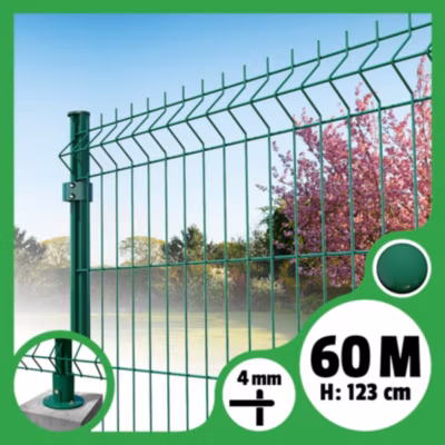 Kit grillage rigide poteaux ronds – longueur 60 mètres – 123 cm, Vert, A visser ( platines fournies )