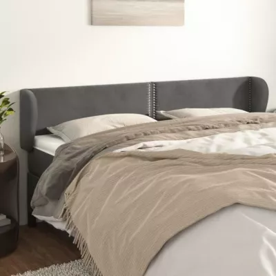 vidaXL Tête de lit avec oreilles Gris foncé 183x23x78-88 cm Velours3117065
