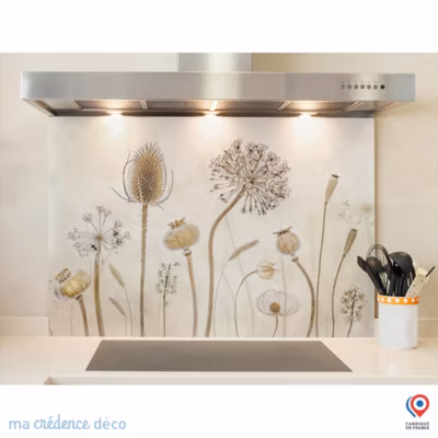 Crédence cuisine fond de hotte fleurs et pissenlits 3 – Alu composite – L 90 cm x H 60 cm – MaCrédenceDéco