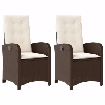 Chaises inclinables de jardin lot de 2 et coussins marron rotin vidaXL