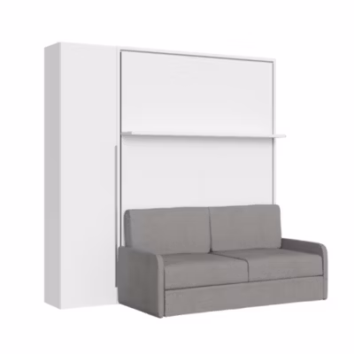 Lit français escamotable vertical Versia Sofà 140 avec canapé, étagère et armoire 1 porte gauche Blanc