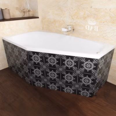 Baignoire asymétrique 140 x 80 Gauche MARIKA acrylique blanc + Habillage en polystyrène + Pieds + Vidage à chromé