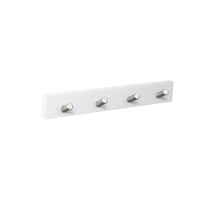 Porte-manteau mural en bois au design moderne scandinave NORDIC BLANC avec 4 CROCHETS inclinés en acier inoxydable