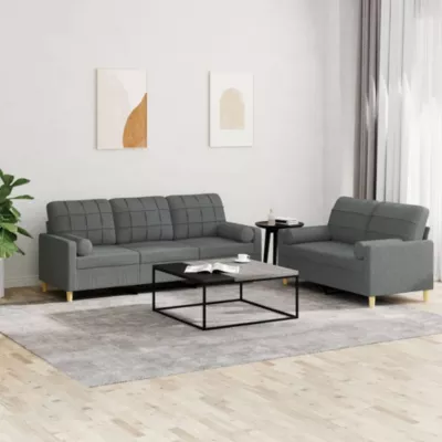 ZMH Ensemble de canapés 2 pcs coussins gris foncé tissu
