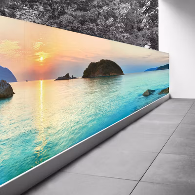 Brise vue Trompe l&rsquo;oeil – 130×552 cm – Vue mer couché de soleil 3617689699295