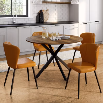 Lot de 4 chaises ISAURE marron avec coutures et pied métal noir