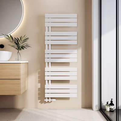 EMKE Sèche-serviettes à Eau Chaude 1320x500mm, Sèche-serviettes Blanc Panneau Plat, 661 Watts
