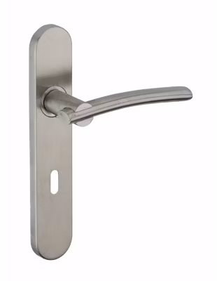 Ensemble de poignées pour porte de chambre Poseidon trou de clé, carré 7mm, entr&rsquo;axes 195mm, inox brossé – THIRARD