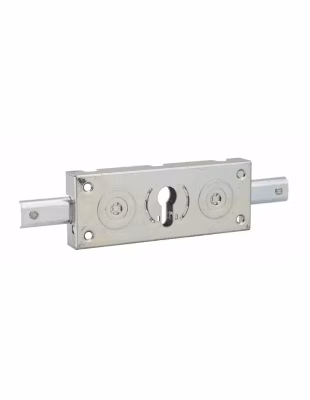 Boîtier de serrure en applique à cylindre pour rideau métallique, 2 pts latéraux, axe 80mm, 160x60mm, zingué – THIRARD