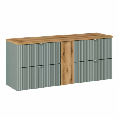 Meuble sous-vasque 140cm 4 tiroirs plan de toilette Jade Vert et Bois