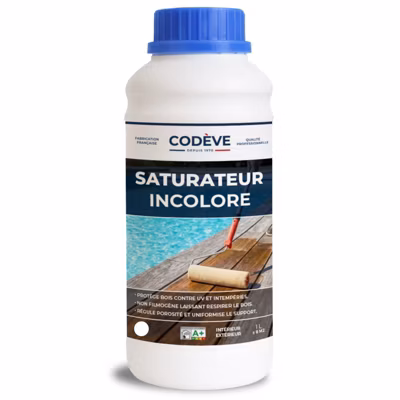 Saturateur Bois Incolore – 1 L   – Codeve Bois – Incolore Pour Une Protection Durable Ne Masquant Pas Les Veines Du Bois.