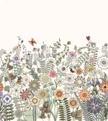 ESTAhome papier peint panoramique fleurs & papillons vert, orange et violet 250 x 279 cm