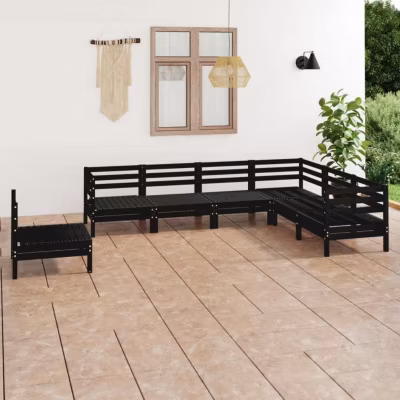 vidaXL Bois de Pin Massif Salon de Jardin 7 pcs Ensemble de Meubles d&rsquo;Extérieur Mobilier de Patio Meubles de Terrasse 3083038
